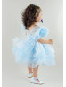 Sky Blue Ruffle Tulle Sleeves Sparkly Flower Girl Dress